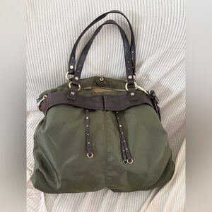 Olive Green Tote Bag with Brown Accents